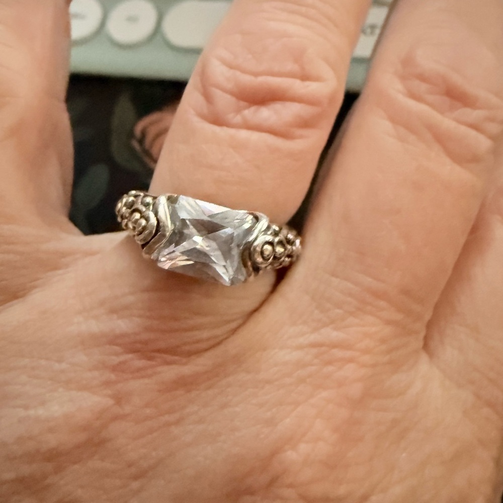 Sterling Silver & Cubic Zirconia Ring – Emerald Cut - size 6